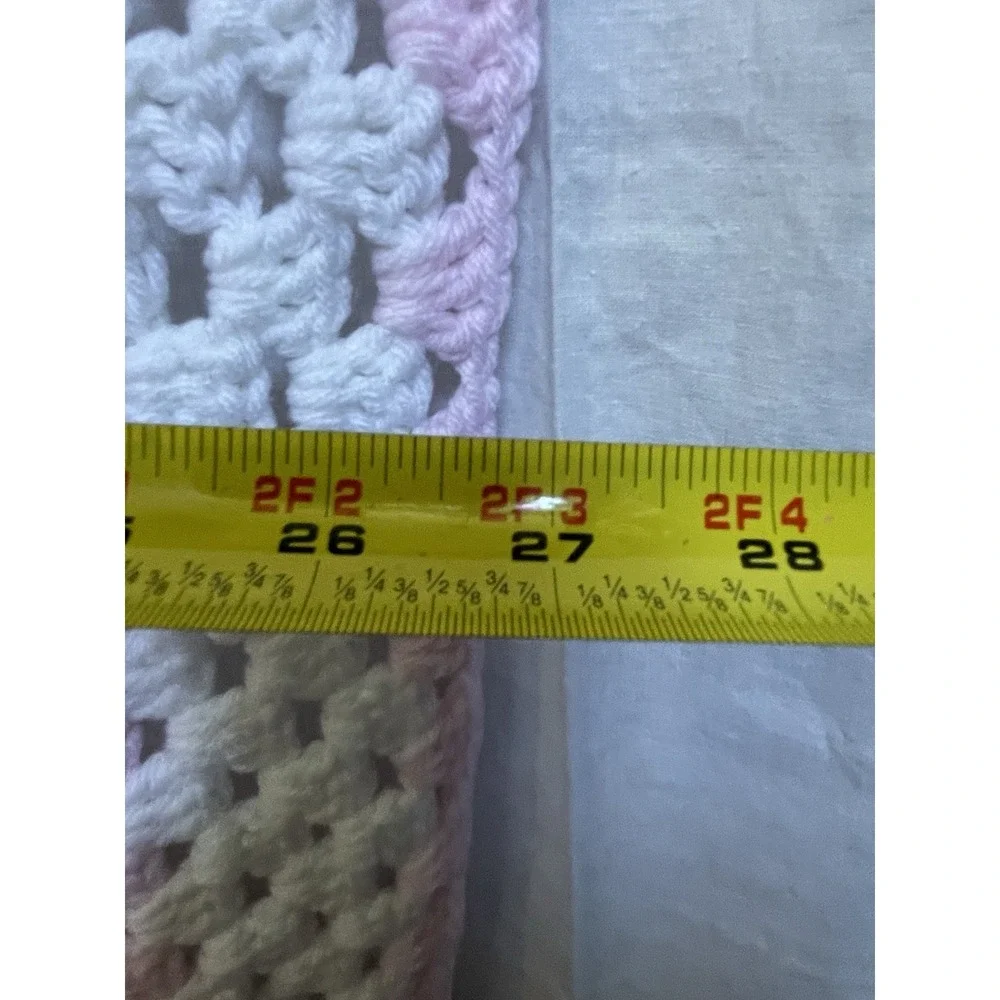 Handmade Pink White Square Afghan Crochet Baby Blanket Lot Of 2